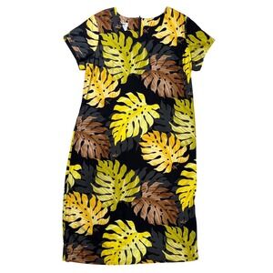 Vintage Mamo Howell Shift Dress Women 14 Rayon Tropical Monstera Leaf Hawaiian